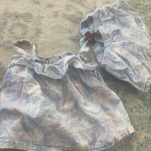 7 For All Mankind Girls Shorts And Ruffle Tank Set Palm Leaf Blue EUC Sz 24 mo